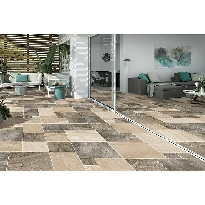 Pavimento porcelánico Stonemix - 60,5 x 60,5 cm, Beige/Gris, Rústico - Foto ambiente