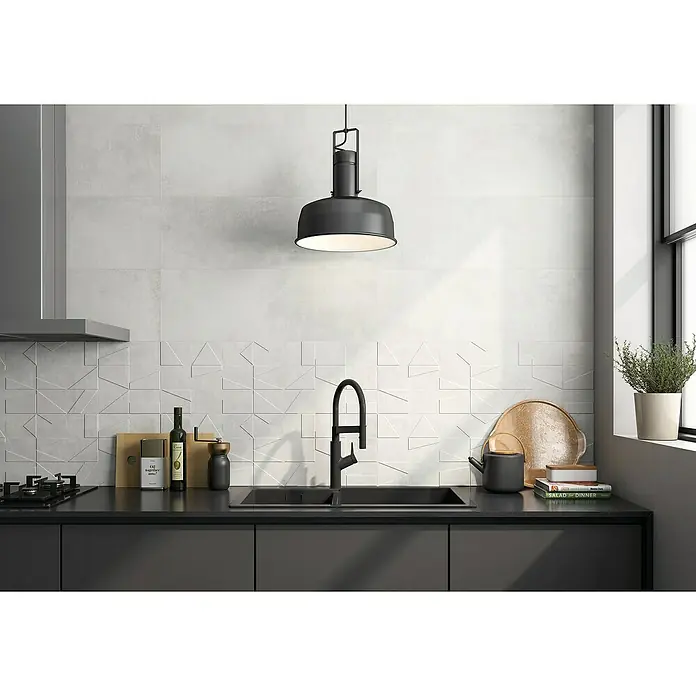 Revestimiento de pared Madox - 30 x 90 cm, Blanco, Rectificado, Efecto cemento - Foto ambiente