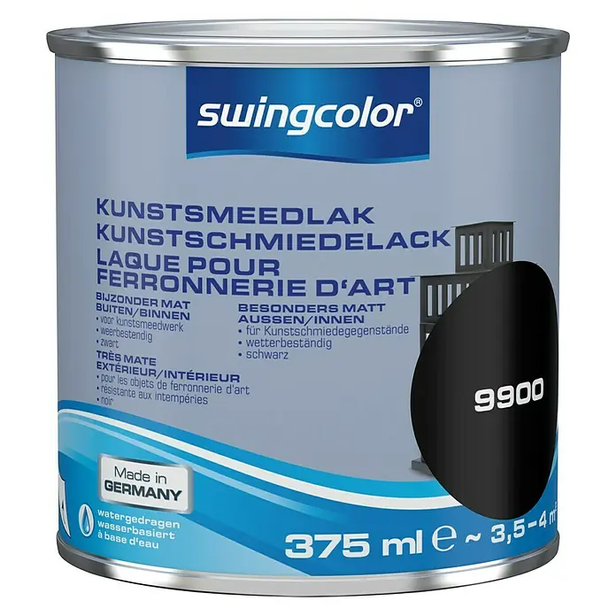 swingcolor Acryllak Kunstsmeedlak Zwart - Zwart, 375 ml, Mat - Vooraanzicht