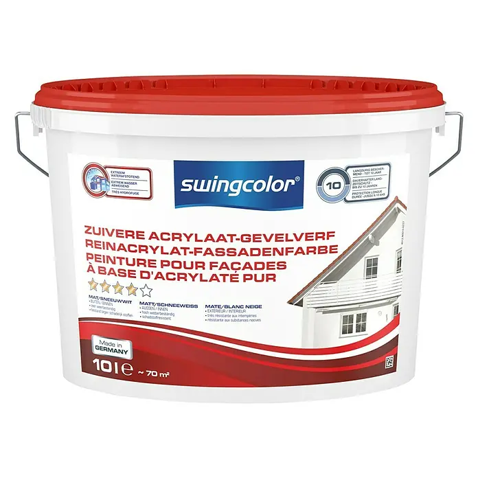 swingcolor Zuivere acrylaat gevelverf - Sneeuwwit, 10 l, Mat - Vooraanzicht