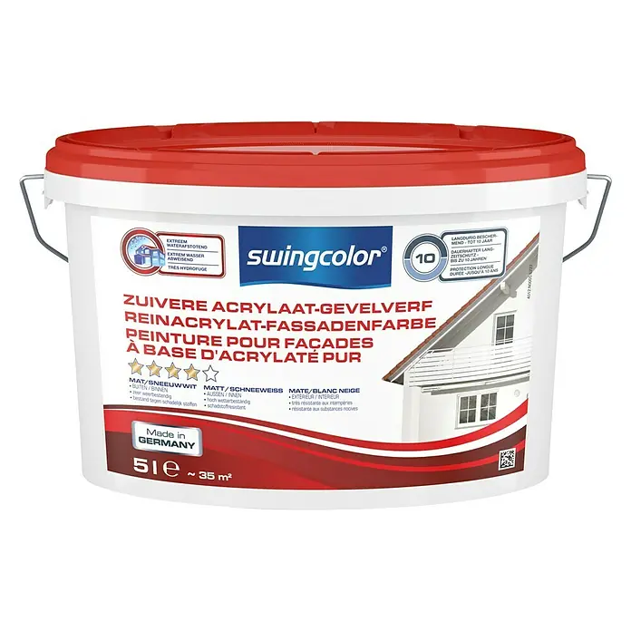 swingcolor Zuivere acrylaat gevelverf - Sneeuwwit, 5 l, Mat - Vooraanzicht