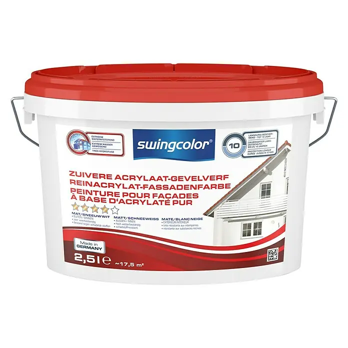 swingcolor Zuivere acrylaat gevelverf - Sneeuwwit, 2,5 l, Mat - Vooraanzicht