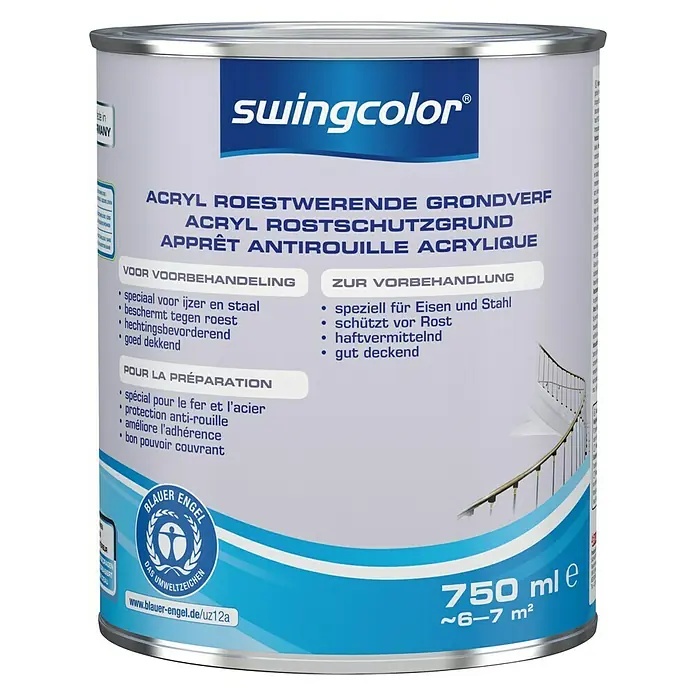 swingcolor Grondverf Acryl Roestwerend Grijs - Grijs, 750 ml, Mat - Vooraanzicht