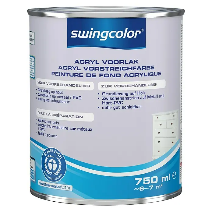 swingcolor Voorstrijkverf Acryl - Wit, 750 ml, Mat - Vooraanzicht