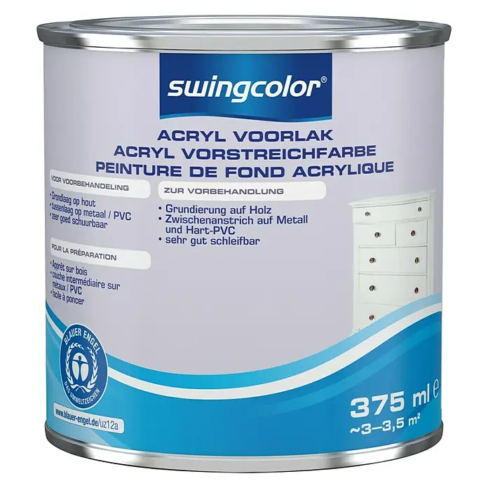 swingcolor Voorstrijkverf Acryl Wit - Wit, 375 ml, Mat - Vooraanzicht