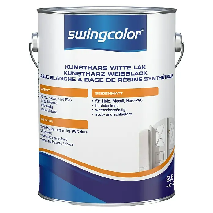 swingcolor Kunstharslak, wit - Wit, 2,5 l, Zijdemat - Vooraanzicht