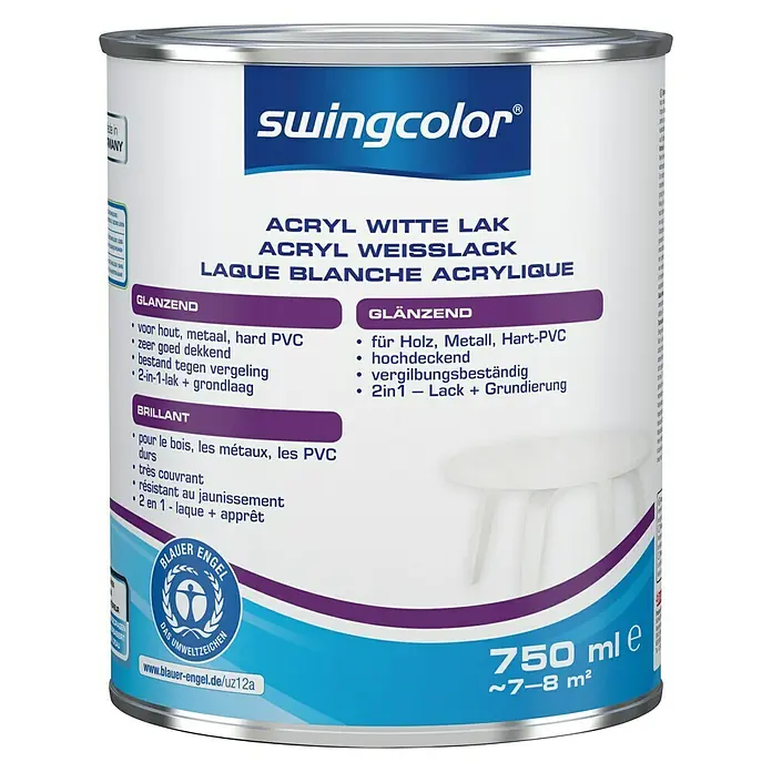 swingcolor Acryllak, wit - Wit, 750 ml, Glanzend - Vooraanzicht