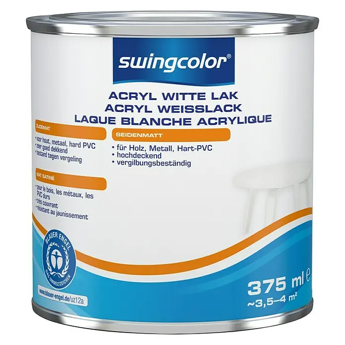 swingcolor Acryllak, wit - Wit, 375 ml, Zijdemat - Vooraanzicht