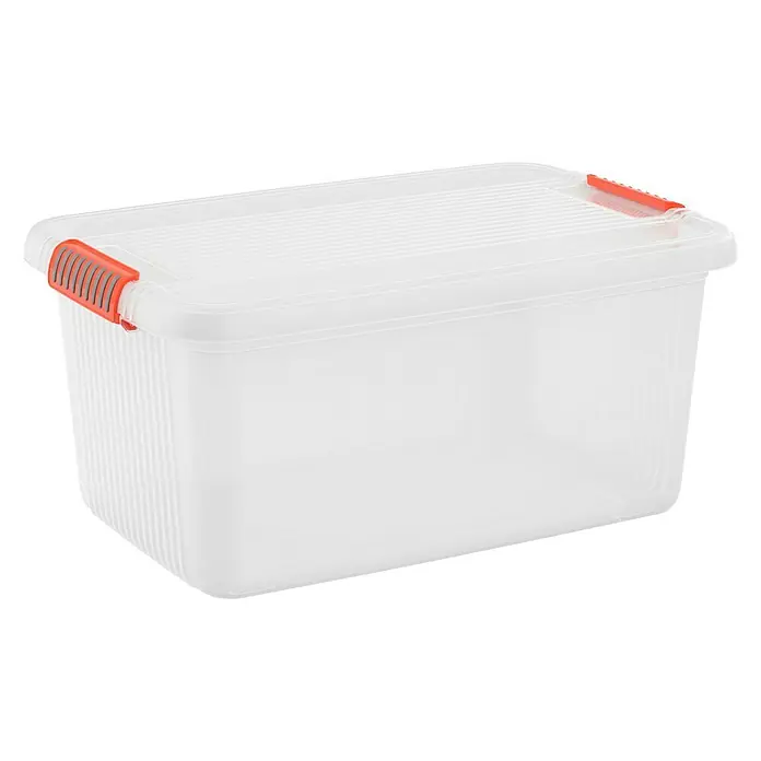 KIS Aufbewahrungsbox K LATCH - L x B x H: 59 x 39 x 28 cm, Transparent, Orange, Kunststoff - Diagonale Ansicht