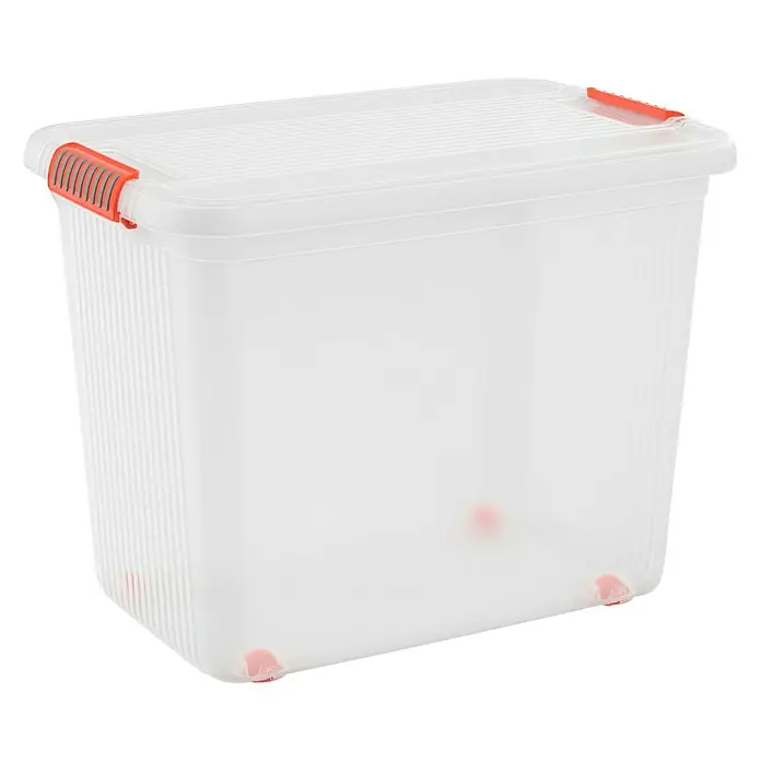 KIS Aufbewahrungsbox K LATCH - L x B x H: 59 x 39 x 45 cm, Transparent, Orange, Kunststoff - Diagonale Ansicht