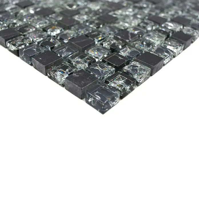 Mozaïektegel vierkant glas Mix XIC 1028 - 30,5 x 30,5 cm, Zwart, Glanzend - Close-up