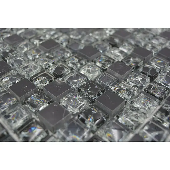 Mozaïektegel vierkant glas Mix XIC 1028 - 30,5 x 30,5 cm, Zwart, Glanzend - Close-up