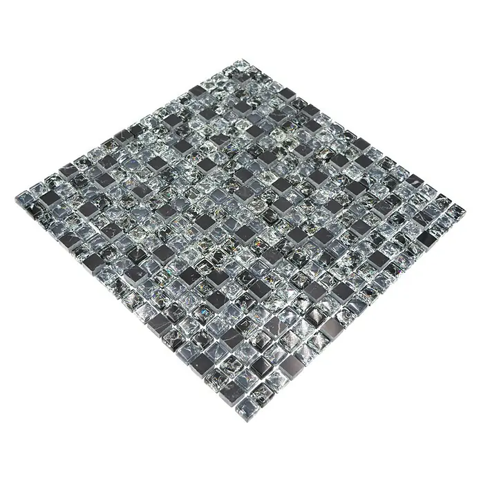 Mozaïektegel vierkant glas Mix XIC 1028 - 30,5 x 30,5 cm, Zwart, Glanzend - Diagonaal zicht