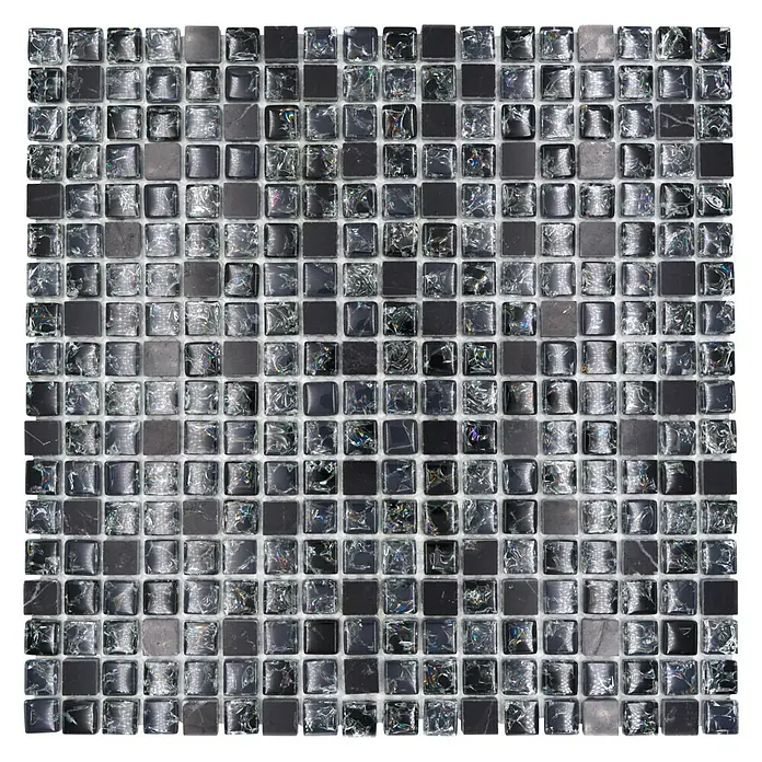 Mozaïektegel vierkant glas Mix XIC 1028 - 30,5 x 30,5 cm, Zwart, Glanzend - Bovenaanzicht