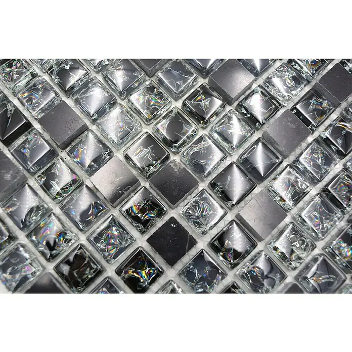 Mozaïektegel vierkant glas Mix XIC 1028 - 30,5 x 30,5 cm, Zwart, Glanzend - Close-up