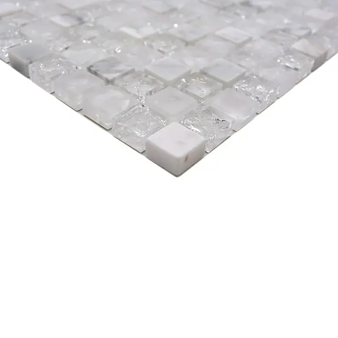 Mozaïektegel vierkant glas Mix XIC 1011 - 30,5 x 30,5 cm, Wit, Glanzend - Close-up