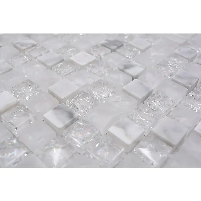 Mozaïektegel vierkant glas Mix XIC 1011 - 30,5 x 30,5 cm, Wit, Glanzend - Close-up
