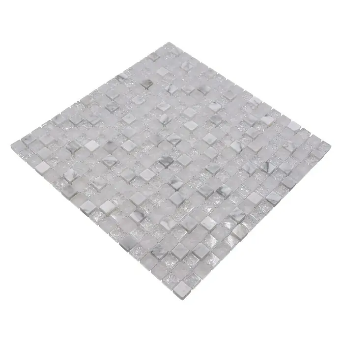 Mozaïektegel vierkant glas Mix XIC 1011 - 30,5 x 30,5 cm, Wit, Glanzend - Diagonaal zicht