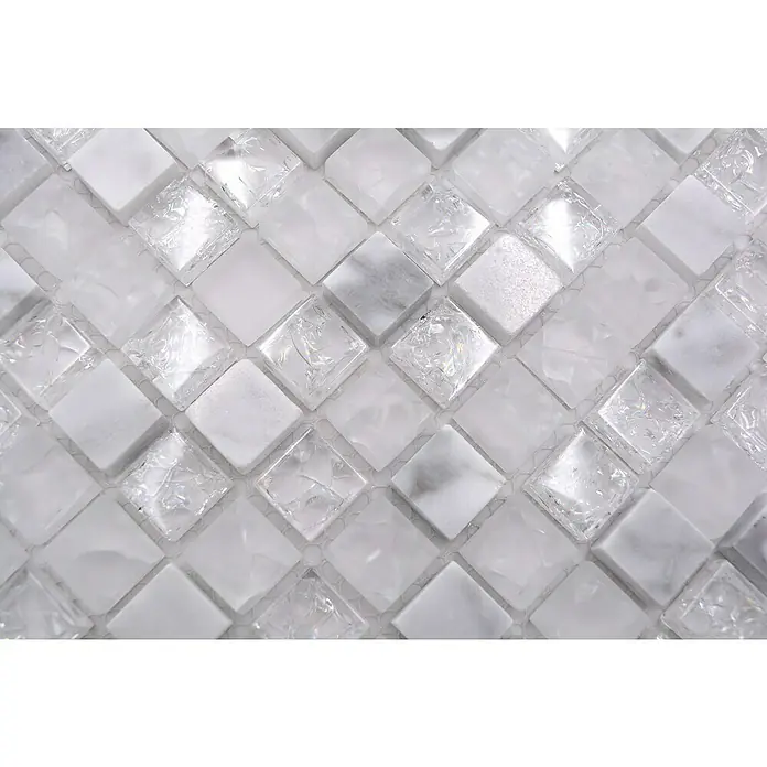 Mozaïektegel vierkant glas Mix XIC 1011 - 30,5 x 30,5 cm, Wit, Glanzend - Close-up