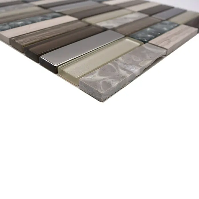 Mozaïektegel rechthoek glas Mix NIGHT 68X - 29,8 x 29,8 cm, Beige/Bruin, Glanzend - Close-up