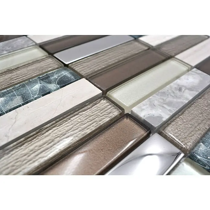 Mozaïektegel rechthoek glas Mix NIGHT 68X - 29,8 x 29,8 cm, Beige/Bruin, Glanzend - Close-up