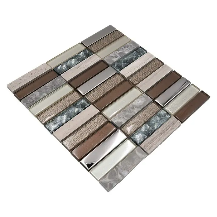 Mozaïektegel rechthoek glas Mix NIGHT 68X - 29,8 x 29,8 cm, Beige/Bruin, Glanzend - Diagonaal zicht
