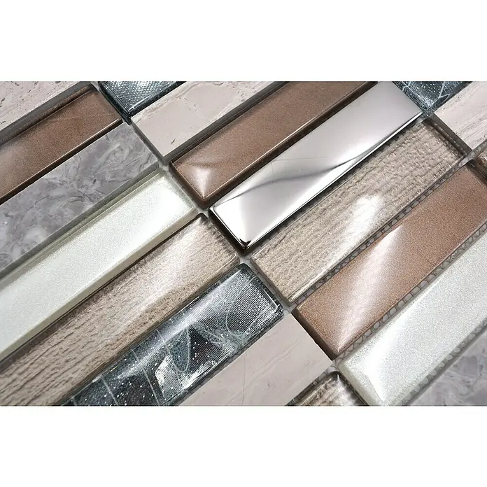 Mozaïektegel rechthoek glas Mix NIGHT 68X - 29,8 x 29,8 cm, Beige/Bruin, Glanzend - Close-up