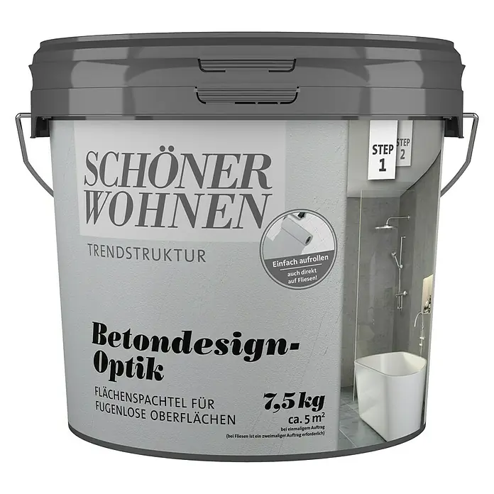 SCHÖNER WOHNEN-Farbe Betondesign-Optik Flächenspachtel - Grau, 7,5 kg - Vorderansicht