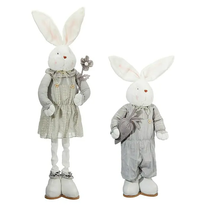 Dekofigur Osterhase - Grau, Stehend - Vorderansicht