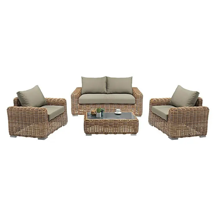 Conjunto de muebles Reggio - 4 piezas, Ratán sintético, Marrón - Vista frontal