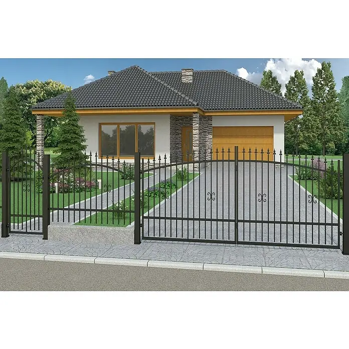 Polbram Vrata za ogradu Monica, pocinčano željezo - 350 x 150 cm, Crne boje - Živopisni prikaz