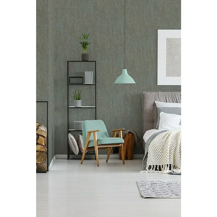 AS Creation Industrial Vliesbehang - Bruin/blauw, Uni, 10,05 x 0,53 m - Sfeeropname