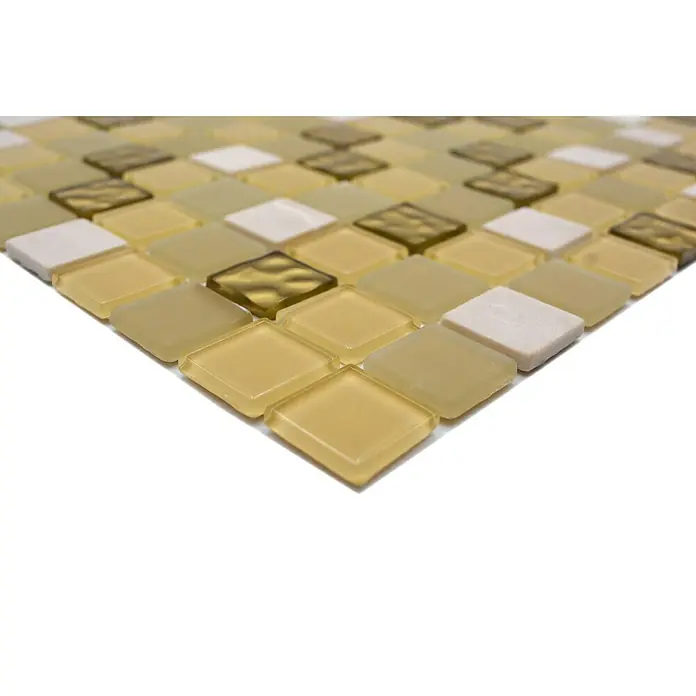 Zelfklevend mozaïek Vierkant Crystal Mix SAM 4M362 - 30 x 30 cm, Wit/Goud - Close-up