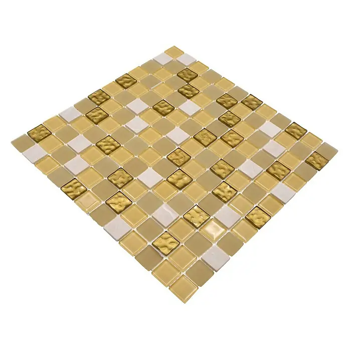 Zelfklevend mozaïek Vierkant Crystal Mix SAM 4M362 - 30 x 30 cm, Wit/Goud - Top-down weergave
