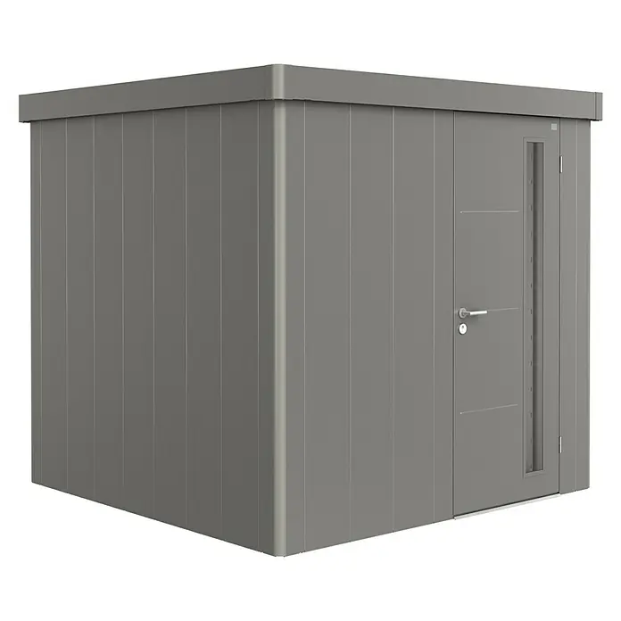 Biohort Caseta para jardín Neo 2B - 236 cm, 236 cm, Acero, Gris cuarzo metalizado, Puerta de una hoja - Vista angular