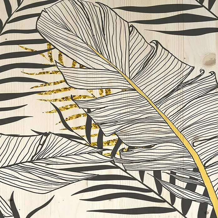 Cuadro de madera Hojas I - Ornamentación vegetal, An x Al: 40 x 40 cm - Primer plano