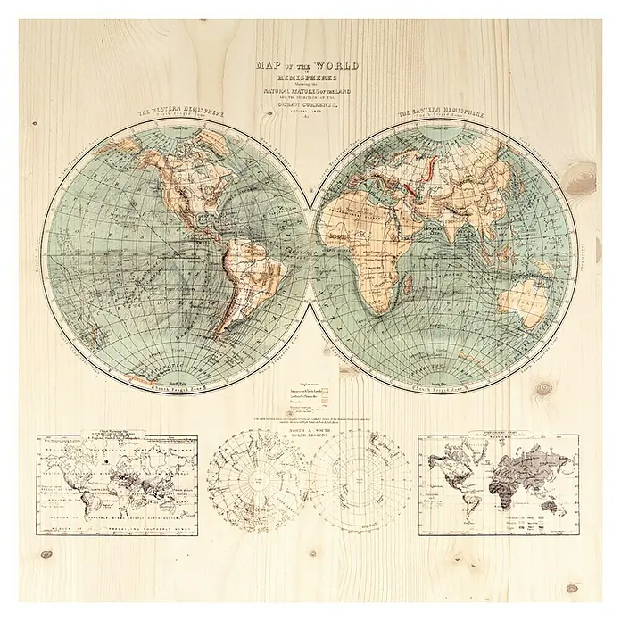 Cuadro de madera Mapamundi - Mapa del mundo, An x Al: 60 x 60 cm - Vista frontal