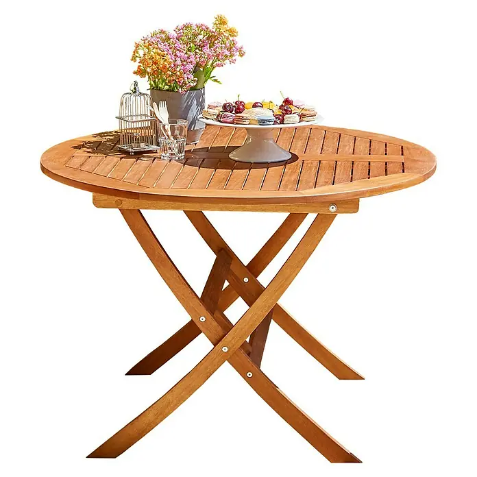 Sunfun Gartentisch rund - Ø x H: 107 x 75 cm, Naturbraun, Klappbar - Anwendungsbeispiel