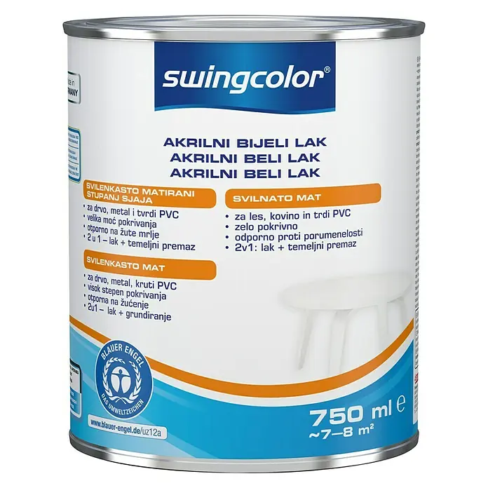 swingcolor Akrilni bijeli lak - Bijele boje, 750 ml, Svilenkasti mat - Pogled sprijeda