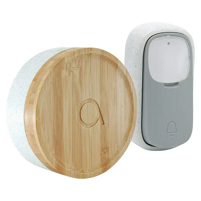 Avidsen Türklingel Bamboo - Netzbetrieben, Bambus/Grau, 70 x 80 x 80 mm - Diagonale Ansicht