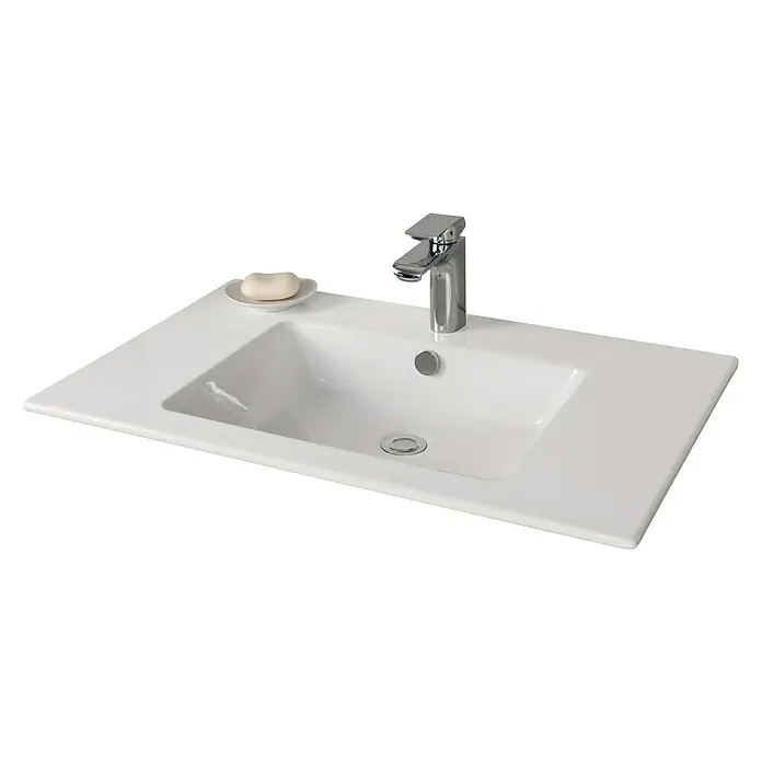 Camargue Stella K Einbauwaschbecken - 80 x 50 cm, Keramik, Weiß - Diagonale Ansicht