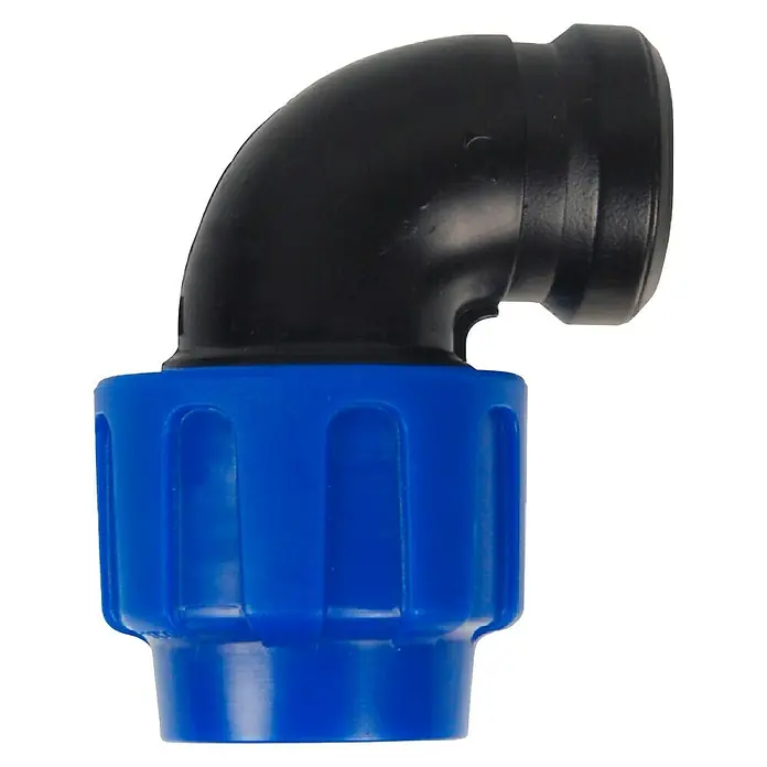 HDPE-Übergangswinkel PP - Durchmesser: 32 mm, Innengewinde: ¾″ - Rechte Seitenansicht