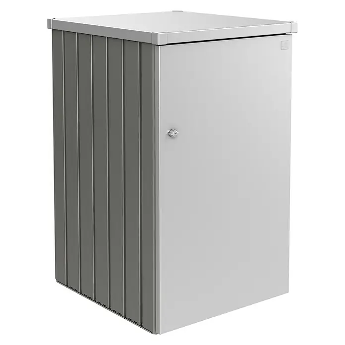 Biohort Mülltonnenbox Alex - 88 x 80 x 129 cm, Quarzgrau Metallic/Silber Metallic - Diagonale Ansicht