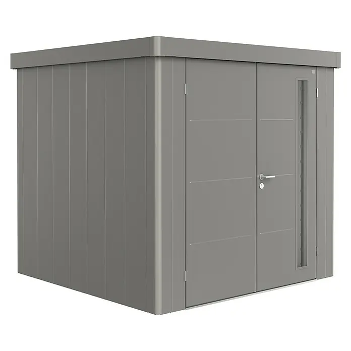 Biohort Caseta para jardín Neo 2B - 236 cm, 236 cm, Acero, Gris cuarzo metalizado, Puerta doble - Vista angular