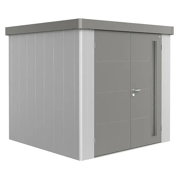 Biohort Caseta para jardín Neo 2B - 236 cm, 236 cm, Acero, Plata metálico, Gris cuarzo metálico, Puerta doble - Vista angular