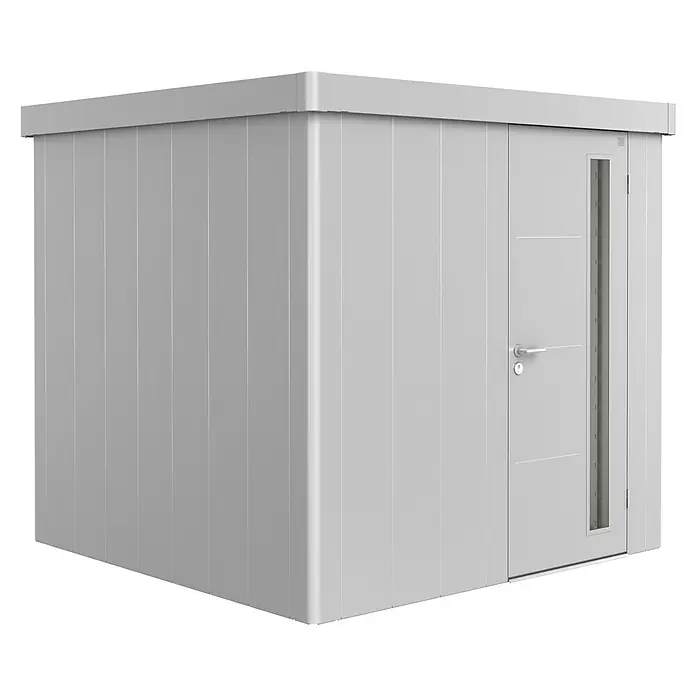 Biohort Caseta para jardín Neo 2B - 236 cm, 236 cm, Acero, Plateado metálico, Puerta de una hoja - Vista angular