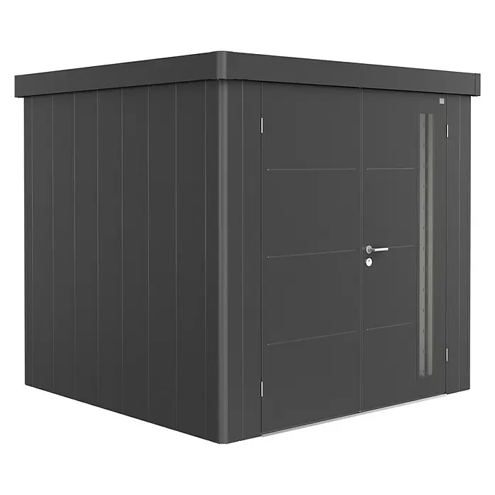Biohort Caseta para jardín Neo 2B - 236 cm, 236 cm, Acero, Gris oscuro metalizado, Puerta doble - Vista angular