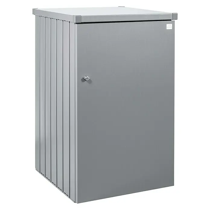 Biohort Mülltonnenbox Alex - 88 x 80 x 129 cm, Silber Metallic - Diagonale Ansicht