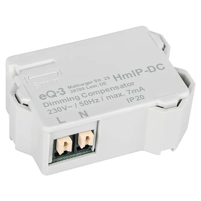 Homematic IP Kompensator HmIP-DC für Dimmer - 16 x 39 x 28 mm - Diagonale Ansicht