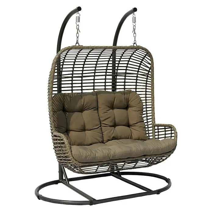 Hamaca colgante doble Tamar - L x An: 160 x 103 cm, Taupe - Vista angular